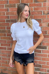 Zenana Puff Sleeve Short Sleeve Sweater Top Off White