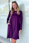 Eggplant Long Sleeve Zenana Swing Dress With Pockets