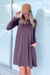 Brown Long Sleeve Zenana Swing Dress with Pockets