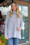 Zenana Heather Grey Long Sleeve Cowl Neck Sweater Poncho