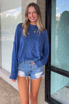 Light Navy Melange Zenana Pocket Sweater