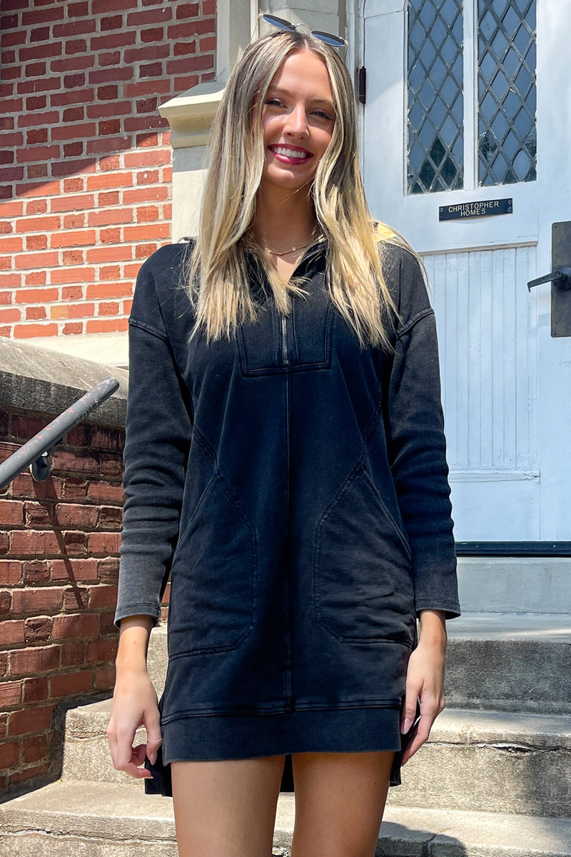 Cozy Composition Sweatshirt Dress-Black
