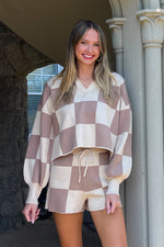 Le Lis Cream and Taupe Checkered Shorts Set