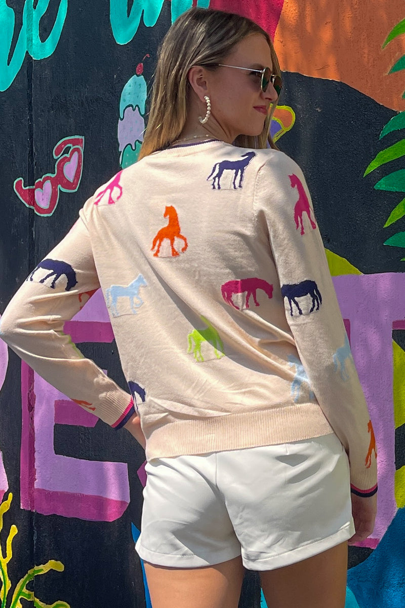 THML-Ride To The Stables Sweater Top-Cream