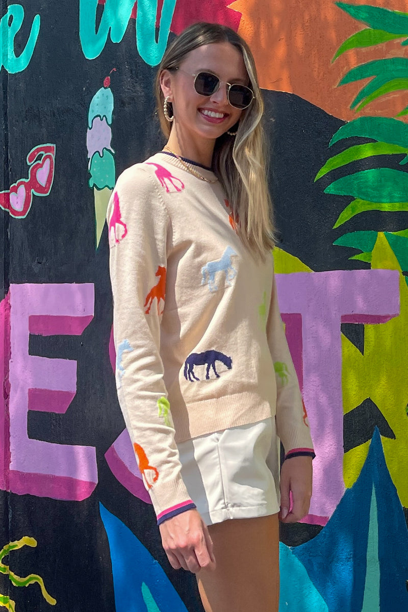 THML-Ride To The Stables Sweater Top-Cream