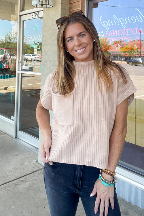 Mock It To Me Cropped Sweater Top-Bone
