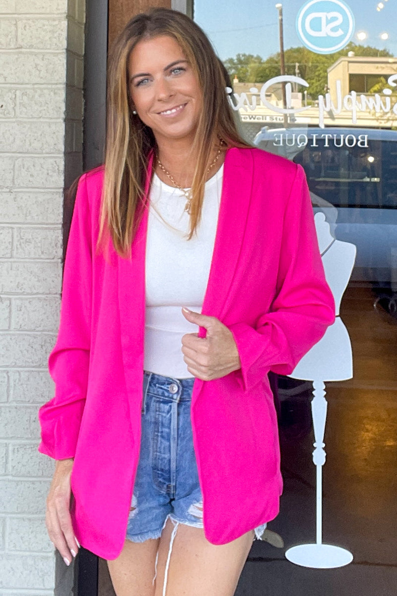 Zenana-3/4 Sleeve Ruched Sleeve Blazer
