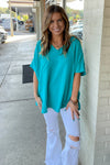 Zenana Airflow Dolman Sleeve Piko Top Light Teal
