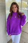 Zenana-Oversized Mock Neck Raw Seam Chenille Sweater