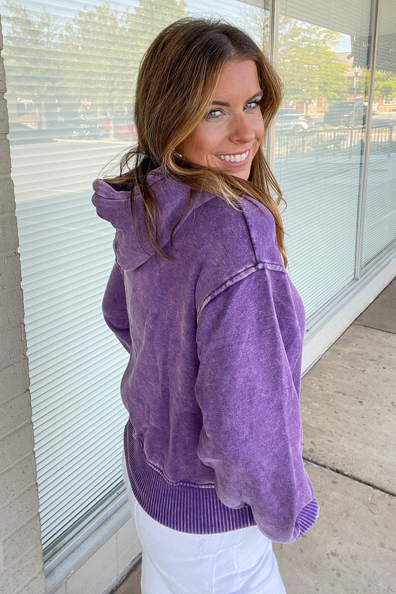 Zenana-Acid Wash Fleece Cropped Hoodie