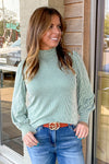 Zenana-Ribbed Mock Neck Puff Long Sleeve Top