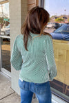 Zenana-Ribbed Mock Neck Puff Long Sleeve Top