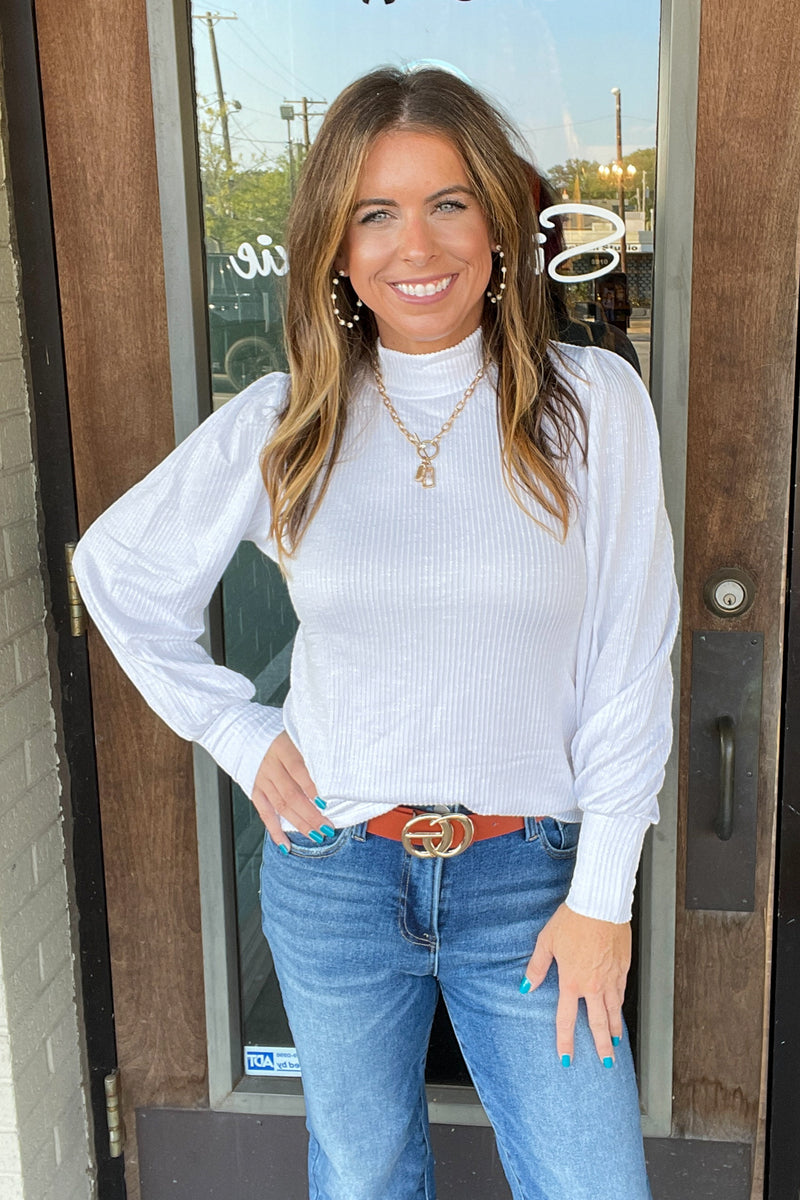 Zenana Ribbed Mock Nek Top in Off White