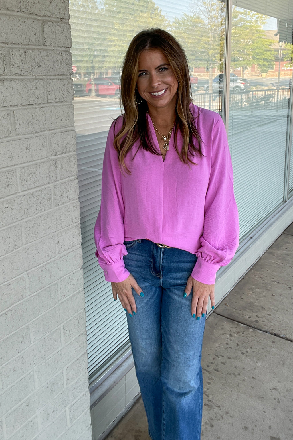 Zenana Long Sleeve Airflow Top in Pink