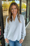 Zenana-Woven Airflow V-Neck Long Sleeve Top