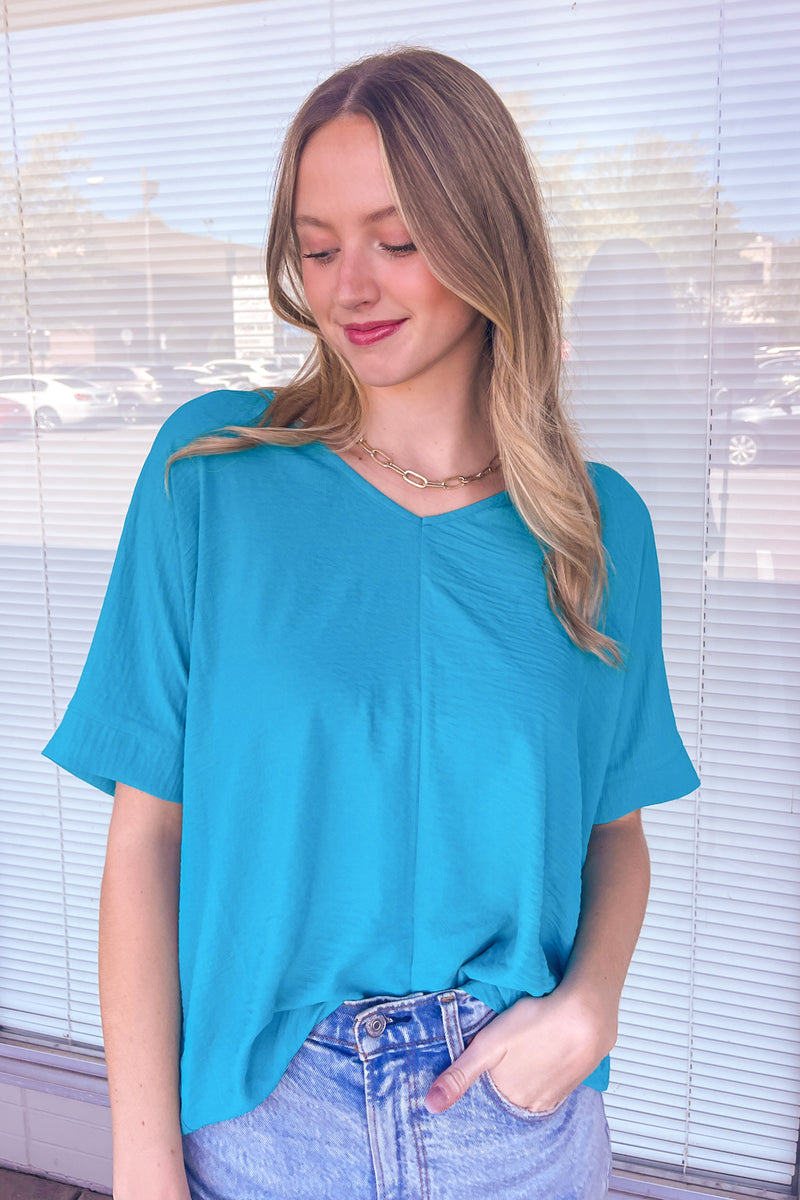 Light Teal Zenana Solman Sleeve Airflow Top