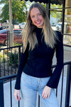 Umgee Bell Sleeve Mock Neck Ribbed Black top