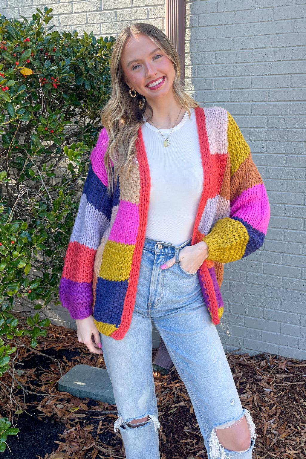 Colorful Square Chunky Knit Cardigan