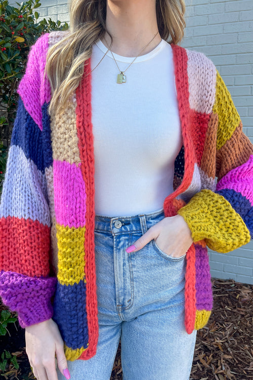 ColorBlock Sweater Cardigan-Multi