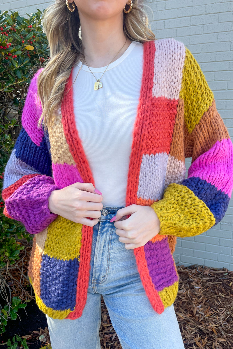 ColorBlock Sweater Cardigan-Multi