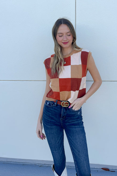 & Merci Checkered Sweater Vest
