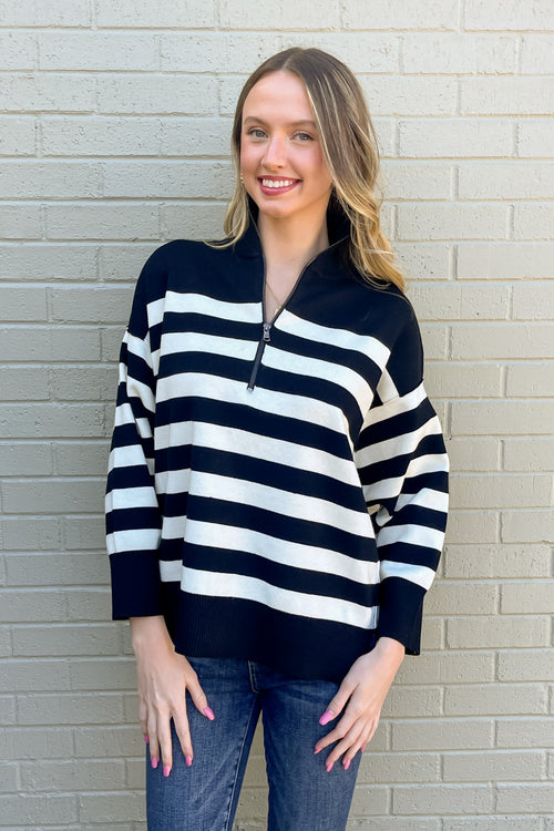 Song On Repeat Sweater Top-Black/Ivory