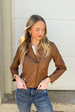 Vegan Leather Moto Jacket Brown