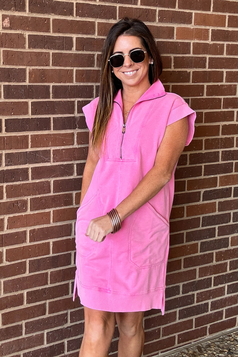 Stroll Along Sweatshirt Tank Dress-Pink