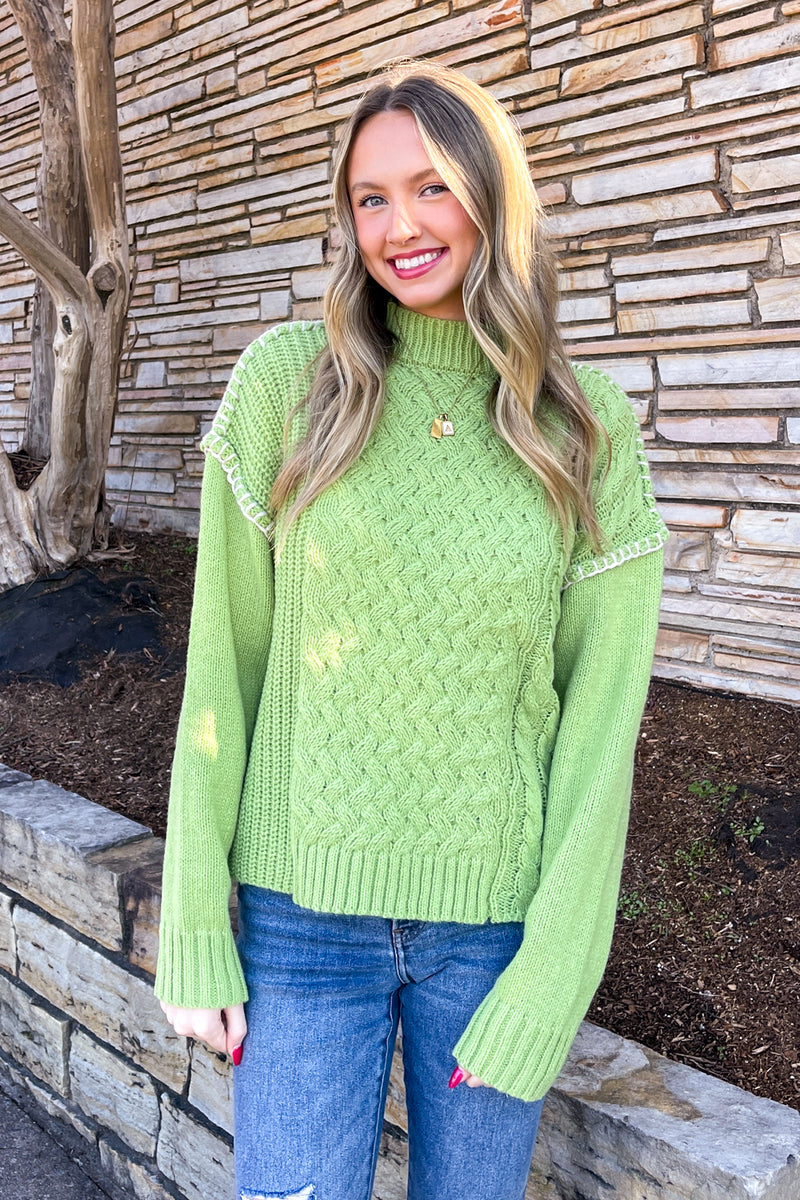 Stitch Detail Green Sweater