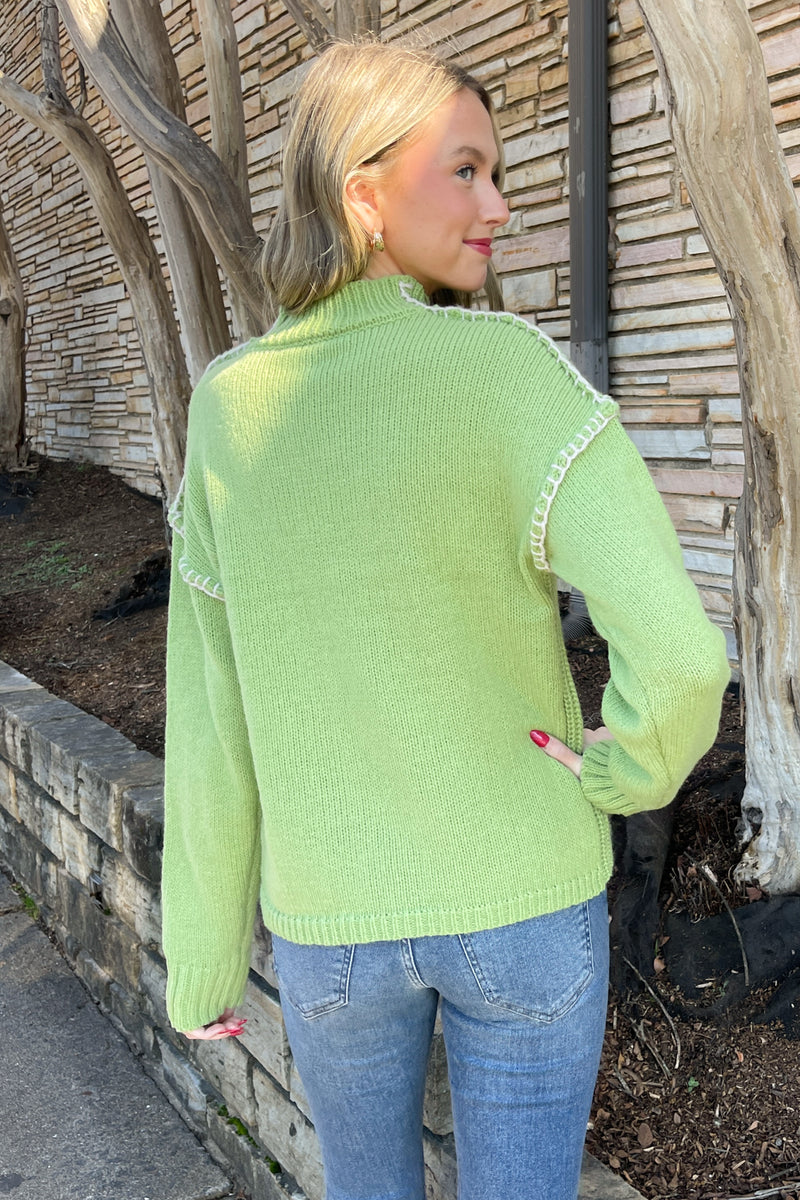 Stitch Detail Cable Knit Sweater Top-Avocado
