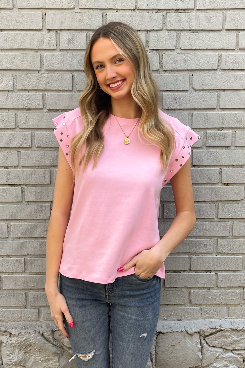 Entro Pink Studded Detail Tank Top