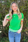THML kelly green top with stripe sleeve detail