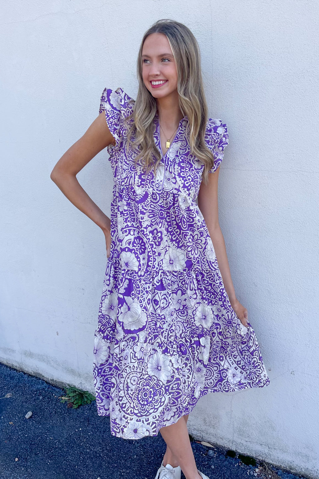 Umgee Lilac Patterned Midi Dress