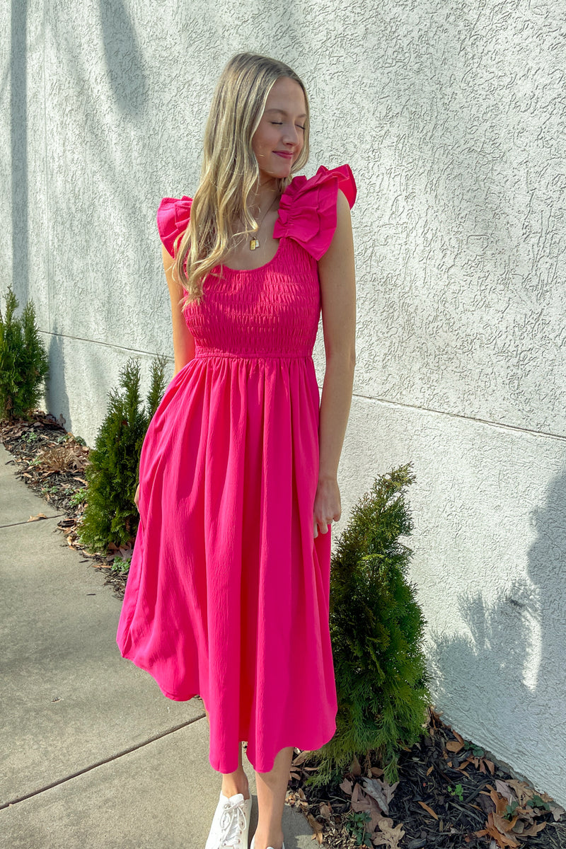 Top Of The Morning Midi Dress-Hot Pink