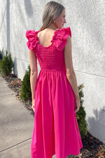 Top Of The Morning Midi Dress-Hot Pink