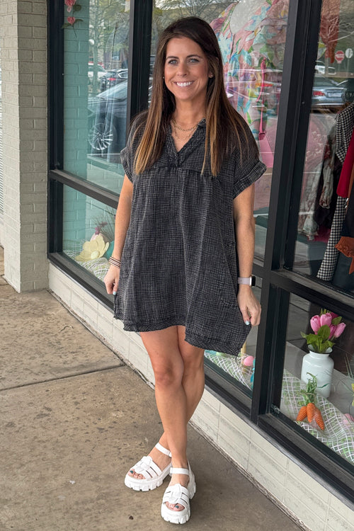 Zenana Washed Double Gauze Raw Edge V-neck Dress main image 0