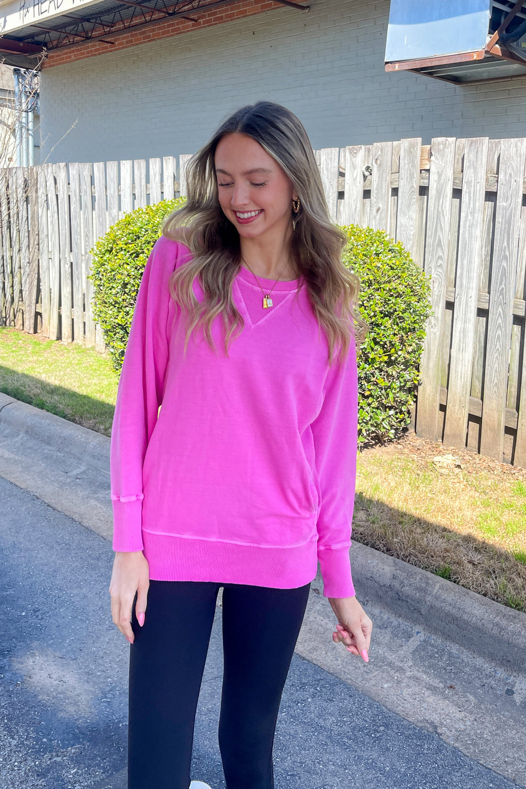 Zenana French Terry Pullover Pink