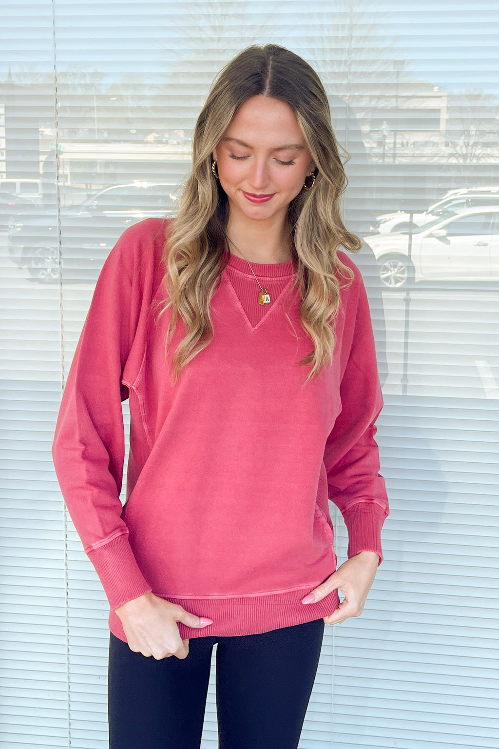 Zenana French Terry Pullover Red