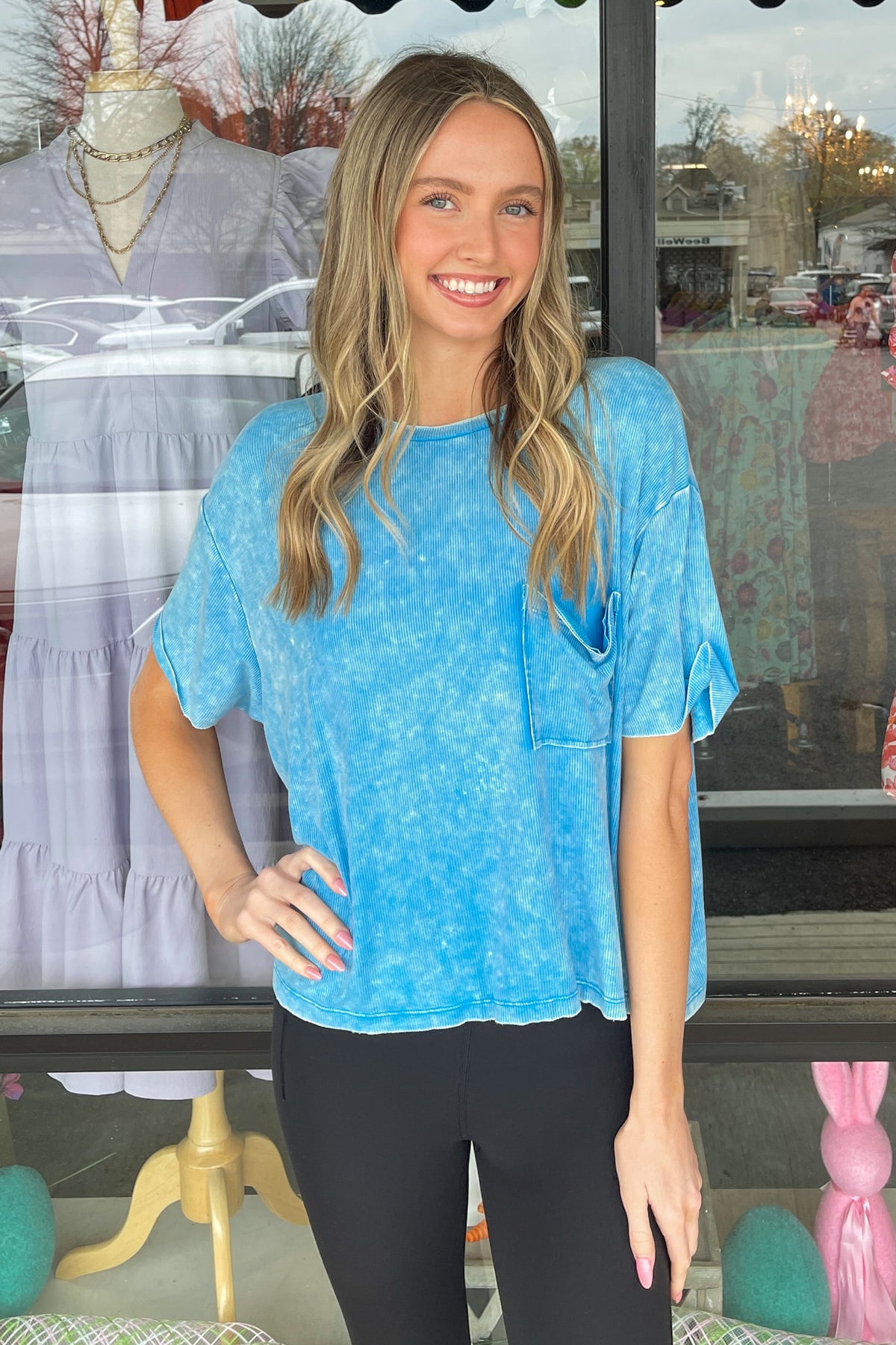 Zenana-Washed Ribbed Cuffed Short Sleeve Top