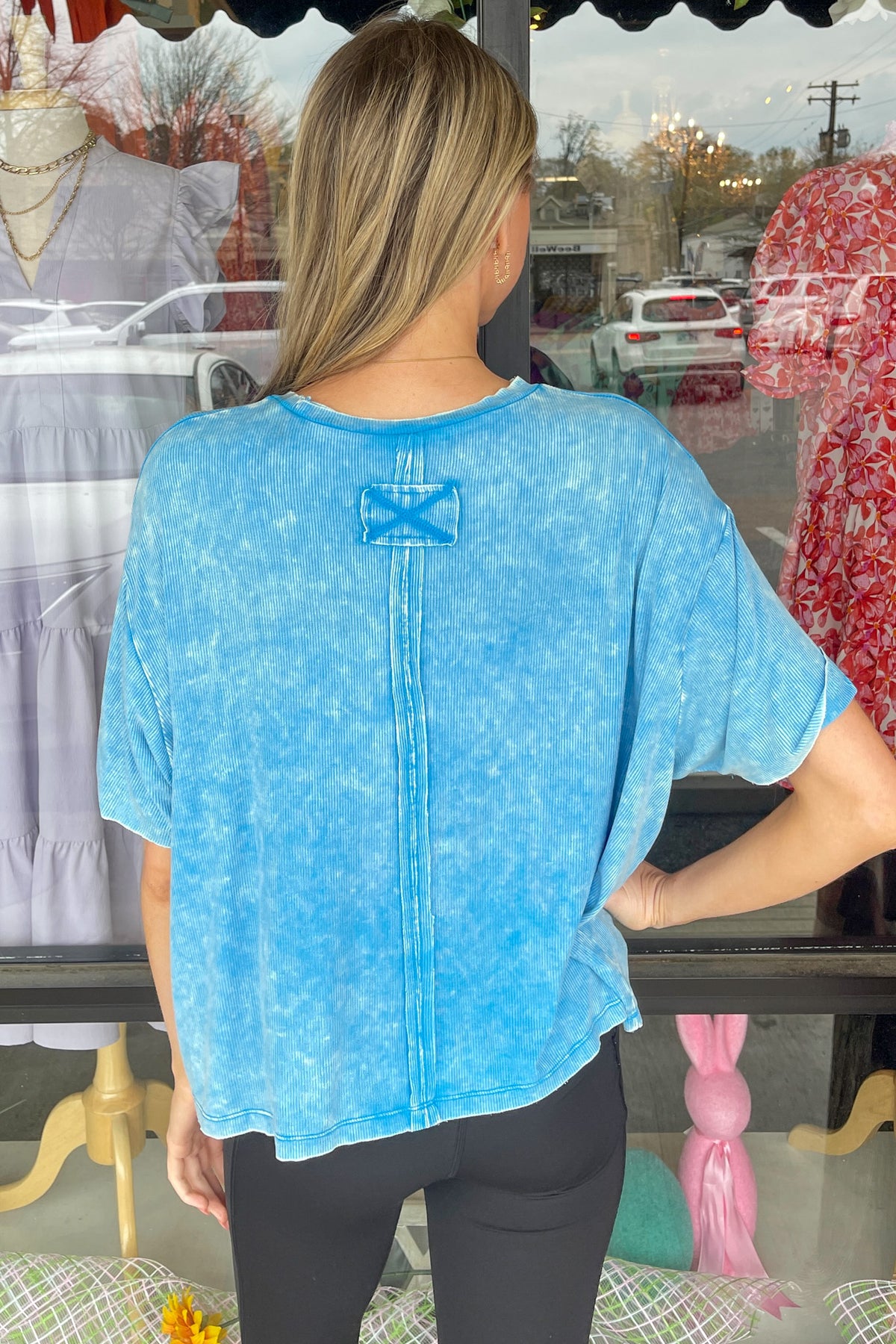 Zenana-Washed Ribbed Cuffed Short Sleeve Top
