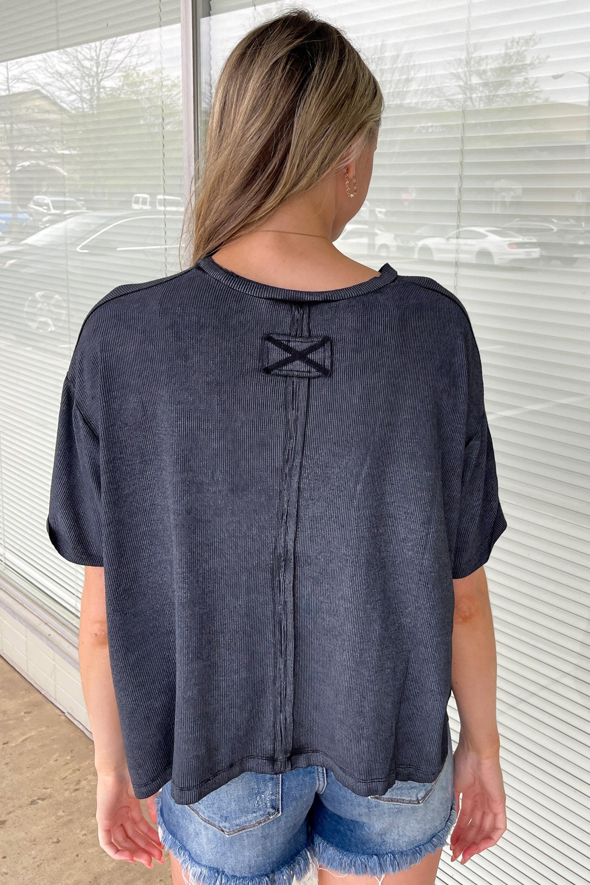 Zenana-Washed Ribbed Cuffed Short Sleeve Top