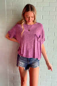 Zenana-Washed Ribbed Cuffed Short Sleeve Top