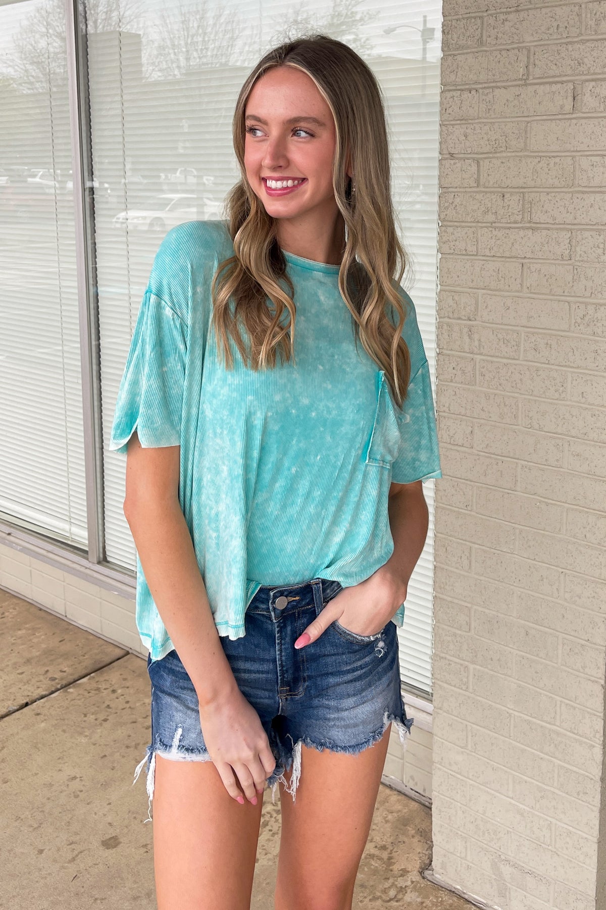 Zenana-Washed Ribbed Cuffed Short Sleeve Top