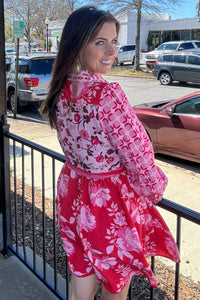 SALE-Spring At It's Best Long Sleeve Belted Shirt Dress-Pink