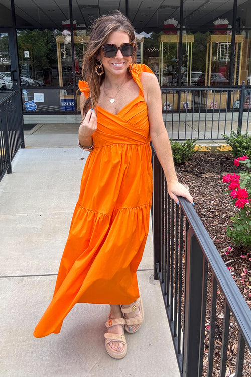 THML-Tiered Poplin Dress-Orange