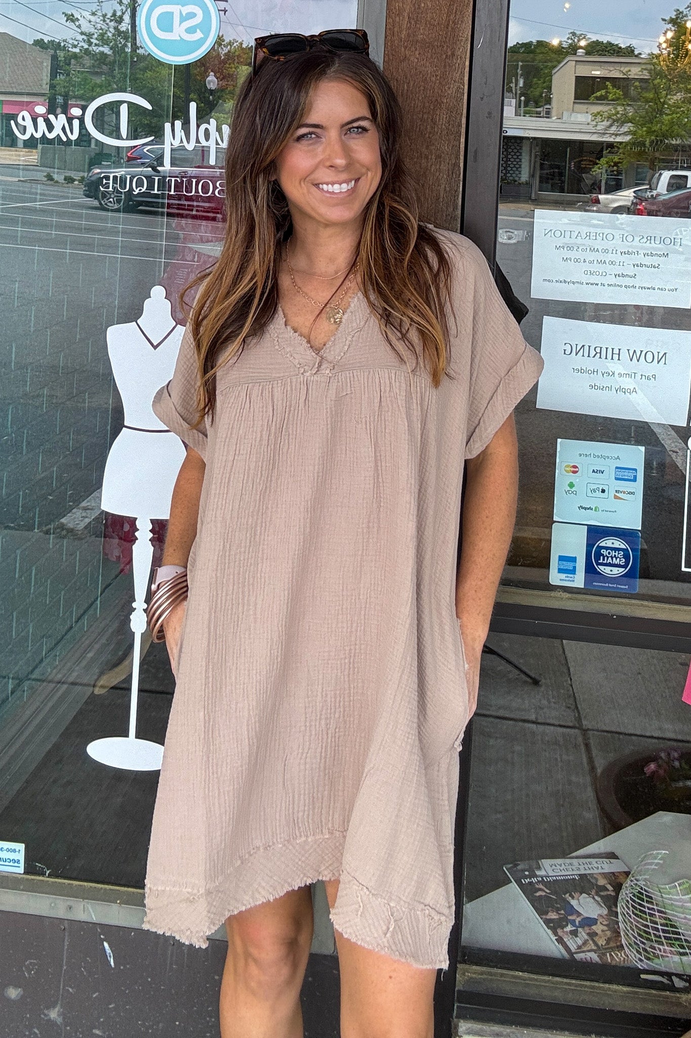 Zenana-Raw Edge Gauze V-Neck Dress | Simply Dixie Boutique
