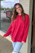 Dark Red Zenana Melange Pocket Sweater