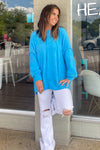 Deep Sky Front Seam Zenana Sweater