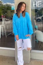 Deep Sky Front Seam Zenana Sweater