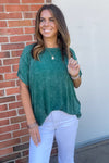 Zenana Washed Ribbed Short Sleeve Top Dark Green
